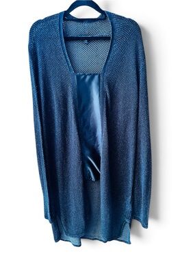 Eileen Fisher Open Knit Duster Cardigan Size M Black Made in USA